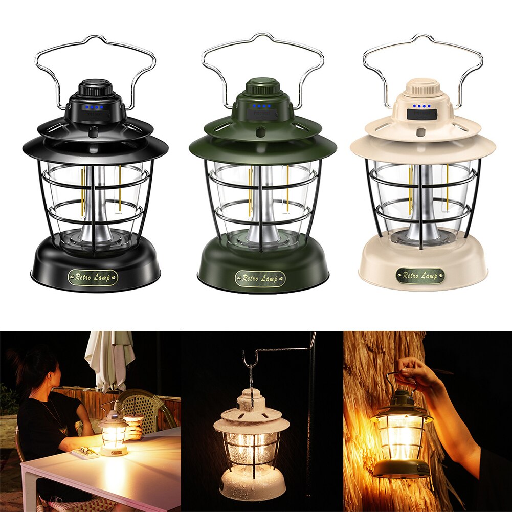 Cheap Goat Tents LED Camping Lamp Lights Type C Charging Camp Tent Light Waterproof Dimming Emergency Lamp Retro Portable Garden Hanging Lantern   